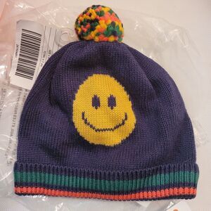 NWT infant baby knit GYMBOREE blue Boy Girl pom Happy face winter beanie hat